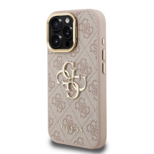 Apple iPhone 15 Pro Max Kılıf Guess Orjinal Lisanslı PU Deri 4G Desenli Metal Büyük 4G ve Yazı Logolu Kamera Standlı Kapak - 20
