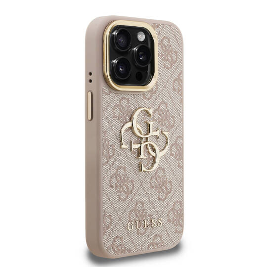Apple iPhone 15 Pro Max Kılıf Guess Orjinal Lisanslı PU Deri 4G Desenli Metal Büyük 4G ve Yazı Logolu Kamera Standlı Kapak - 22