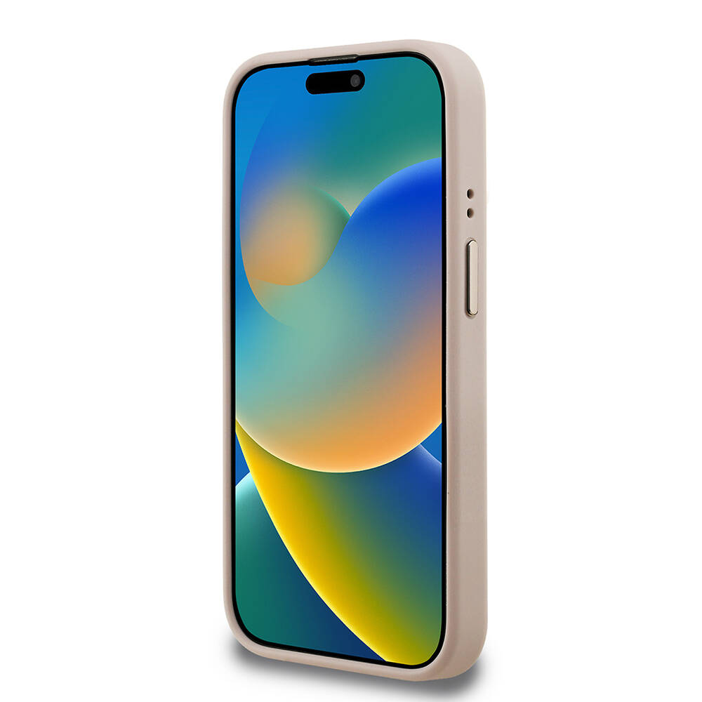 Apple iPhone 15 Pro Max Kılıf Guess Orjinal Lisanslı PU Deri Taşlı Üçgen Logo 4G Desenli Kamera Standlı Kapak - 15