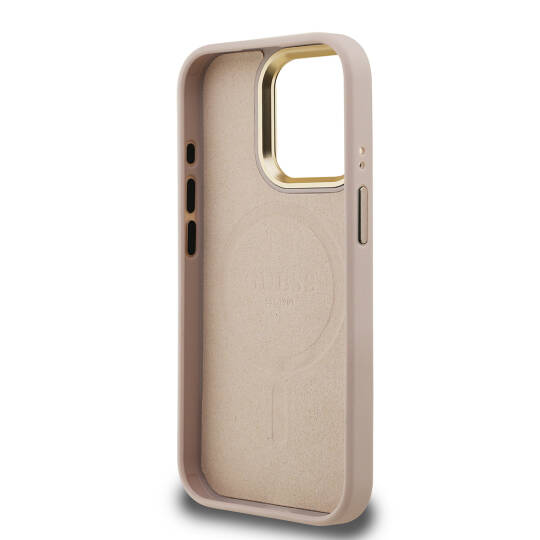 Apple iPhone 15 Pro Max Kılıf Guess Orjinal Lisanslı PU Deri Taşlı Üçgen Logo 4G Desenli Kamera Standlı Kapak - 17