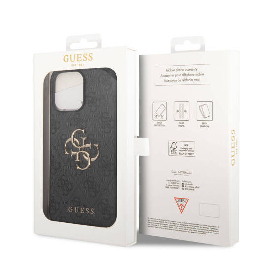 Apple iPhone 15 Pro Max Kılıf Guess Orjinal Lisanslı PU Deri Yazı ve 4G Metal Logolu Desenli Kapak - 7
