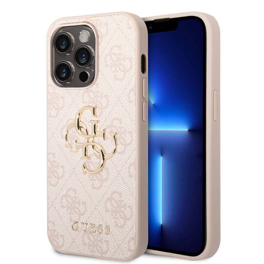 Apple iPhone 15 Pro Max Kılıf Guess Orjinal Lisanslı PU Deri Yazı ve 4G Metal Logolu Desenli Kapak - 15