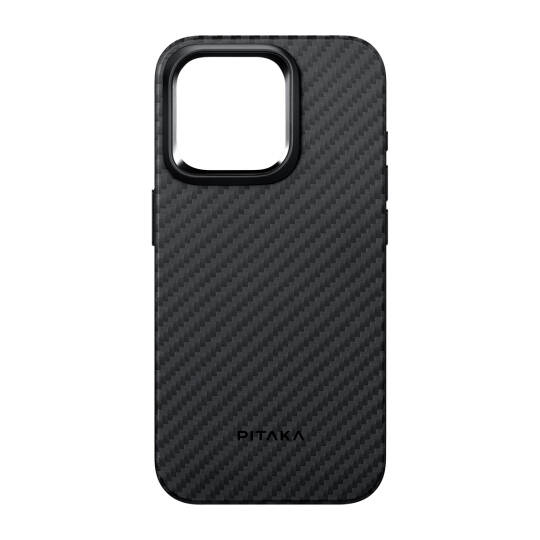 Apple iPhone 15 Pro Max Kılıf M-safe Şarj Özellikli 1500D Aramid Karbon Fiber Pitaka Military-Grade Classic Serisi Black-Grey Twill Kapak - 5