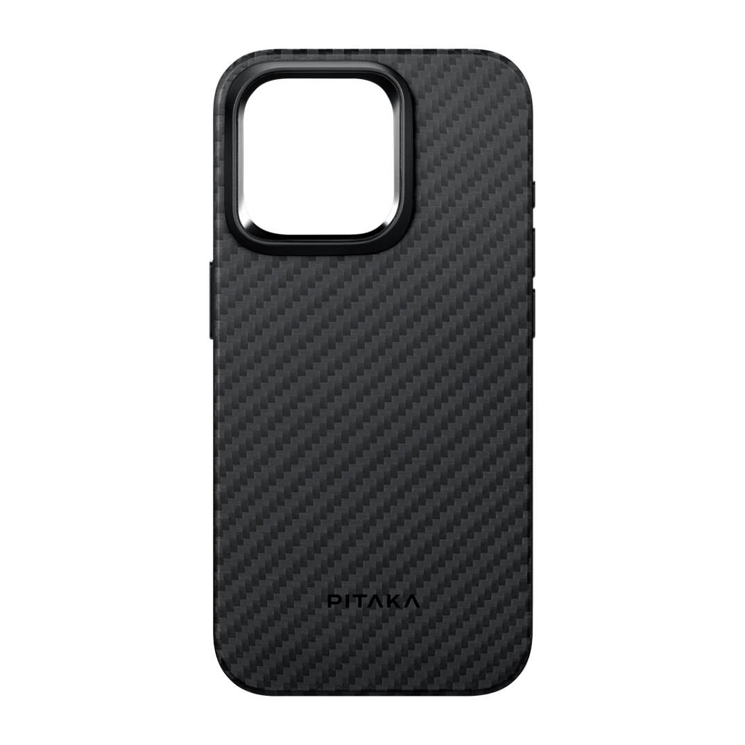 Apple iPhone 15 Pro Max Kılıf M-safe Şarj Özellikli 1500D Aramid Karbon Fiber Pitaka Military-Grade Classic Serisi Black-Grey Twill Kapak - 5