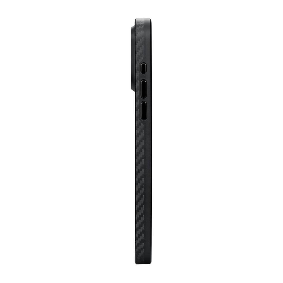 Apple iPhone 15 Pro Max Kılıf M-safe Şarj Özellikli 1500D Aramid Karbon Fiber Pitaka Military-Grade Classic Serisi Black-Grey Twill Kapak - 7