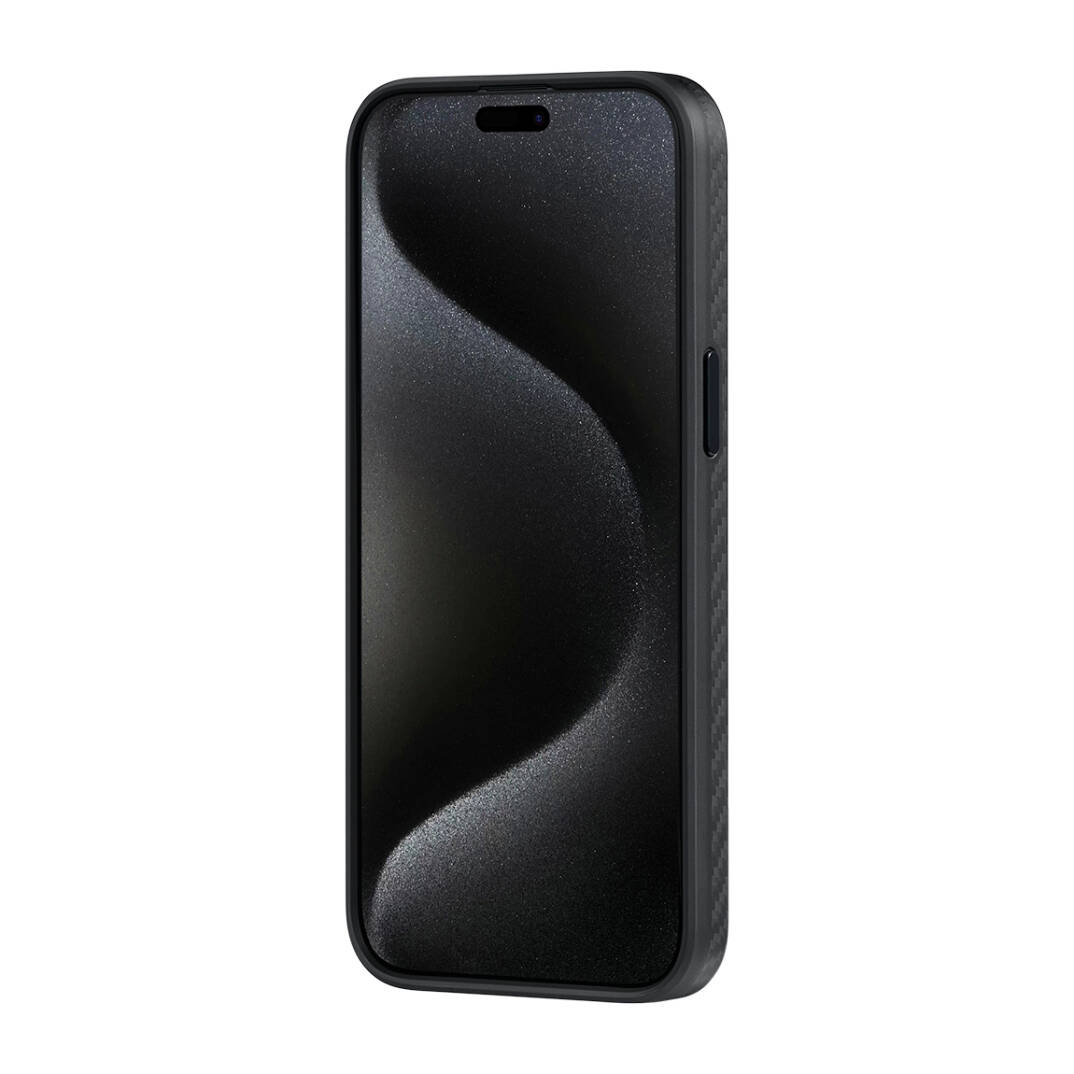 Apple iPhone 15 Pro Max Kılıf M-safe Şarj Özellikli 1500D Aramid Karbon Fiber Pitaka Military-Grade Classic Serisi Black-Grey Twill Kapak - 10