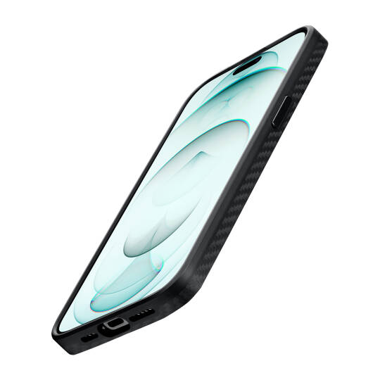 Apple iPhone 15 Pro Max Kılıf M-safe Şarj Özellikli 1500D Aramid Karbon Fiber Pitaka Military-Grade Classic Serisi Black-Grey Twill Kapak - 14