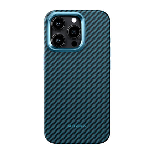 Apple iPhone 15 Pro Max Kılıf M-safe Şarj Özellikli 1500D Aramid Karbon Fiber Pitaka Military-Grade Classic Serisi Black-Grey Twill Kapak - 15