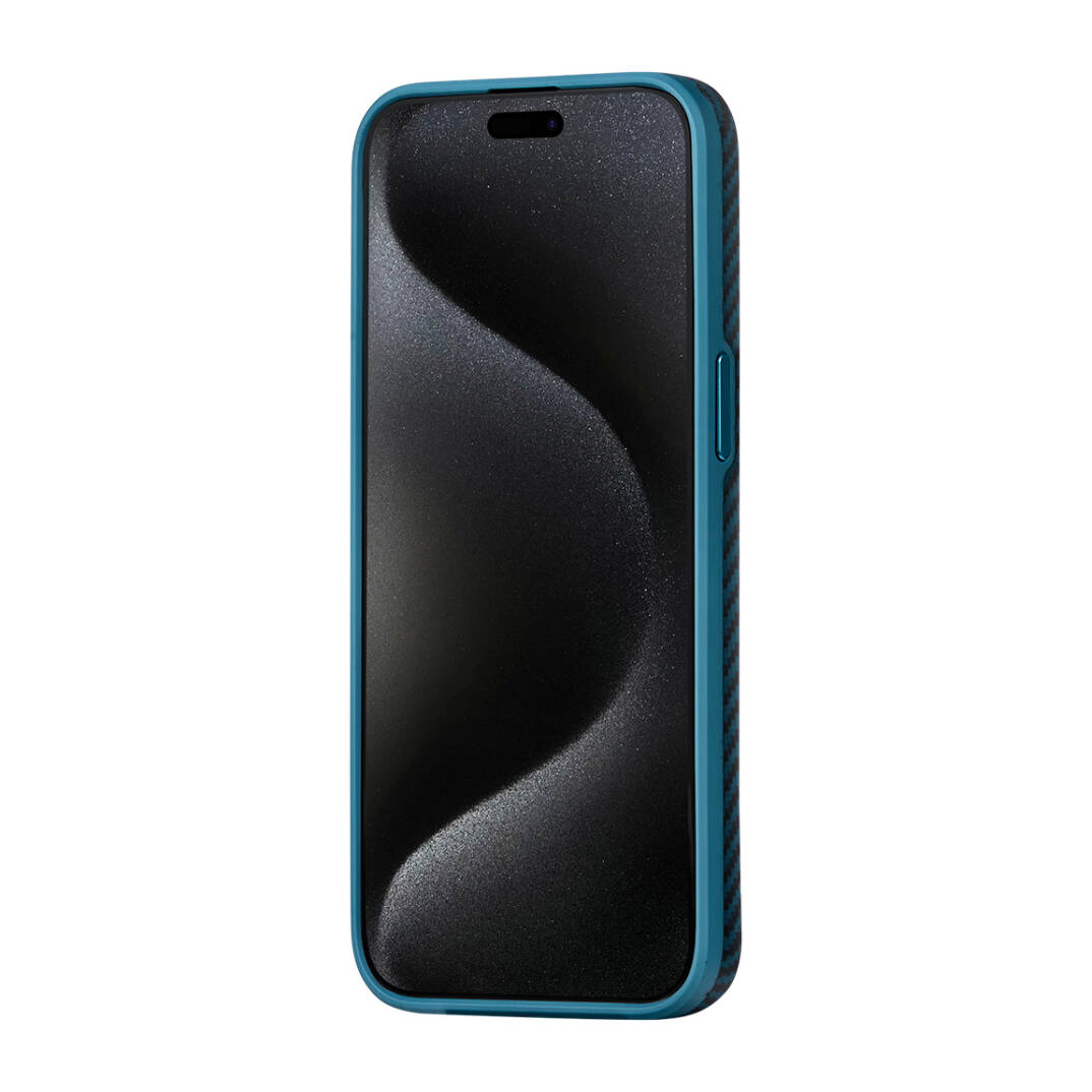 Apple iPhone 15 Pro Max Kılıf M-safe Şarj Özellikli 1500D Aramid Karbon Fiber Pitaka Military-Grade Classic Serisi Black-Grey Twill Kapak - 20