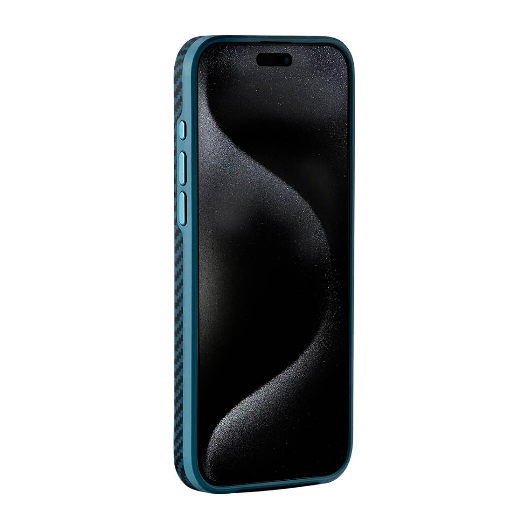 Apple iPhone 15 Pro Max Kılıf M-safe Şarj Özellikli 1500D Aramid Karbon Fiber Pitaka Military-Grade Classic Serisi Black-Grey Twill Kapak - 21