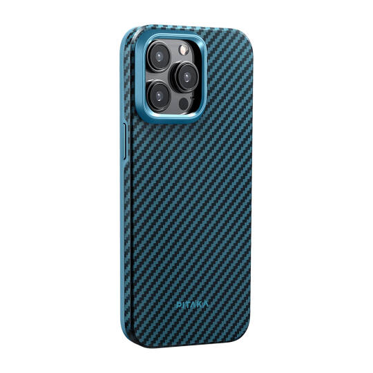 Apple iPhone 15 Pro Max Kılıf M-safe Şarj Özellikli 1500D Aramid Karbon Fiber Pitaka Military-Grade Classic Serisi Black-Grey Twill Kapak