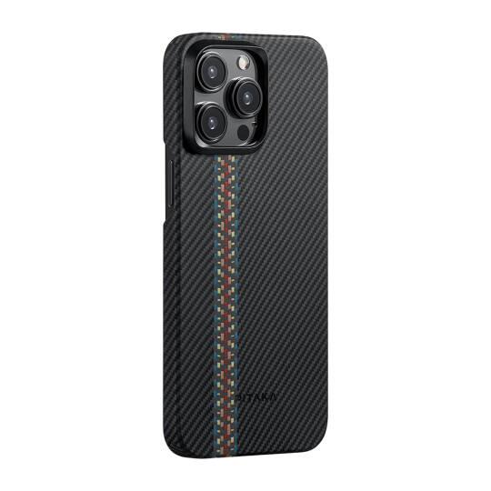 Apple iPhone 15 Pro Max Kılıf M-safe Şarj Özellikli 600D Aramid Karbon Fiber Pitaka Tactile Woven Orchestra Serisi Rhapsody Kapak - 2