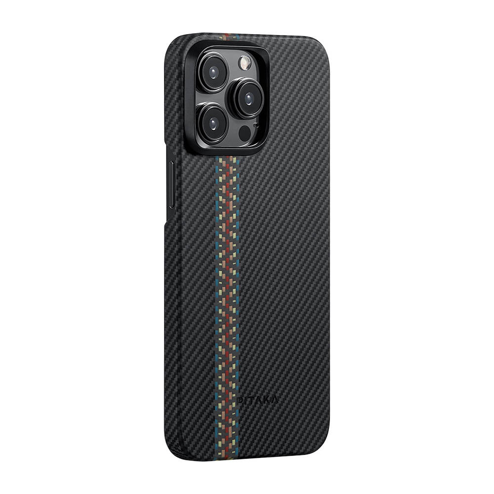 Apple iPhone 15 Pro Max Kılıf M-safe Şarj Özellikli 600D Aramid Karbon Fiber Pitaka Tactile Woven Orchestra Serisi Rhapsody Kapak - 2