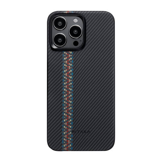 Apple iPhone 15 Pro Max Kılıf M-safe Şarj Özellikli 600D Aramid Karbon Fiber Pitaka Tactile Woven Orchestra Serisi Rhapsody Kapak - 3