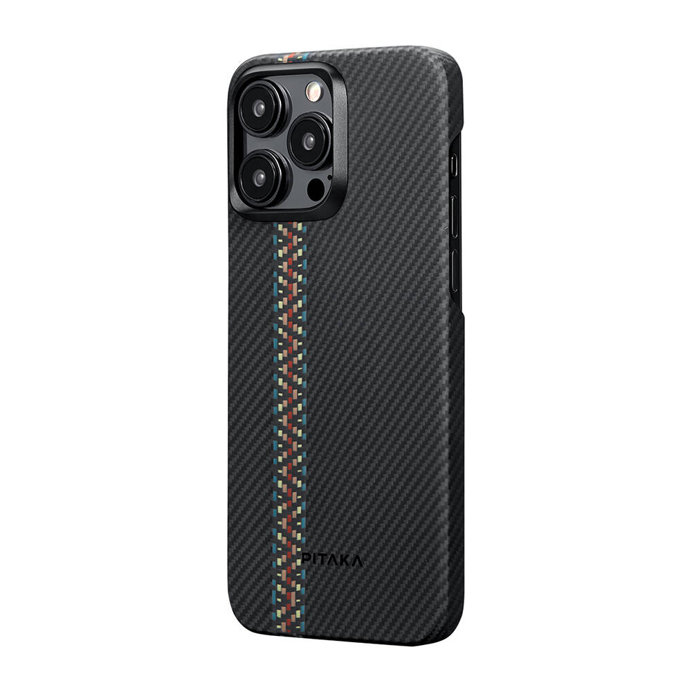 Apple iPhone 15 Pro Max Kılıf M-safe Şarj Özellikli 600D Aramid Karbon Fiber Pitaka Tactile Woven Orchestra Serisi Rhapsody Kapak - 4