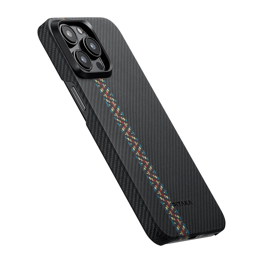 Apple iPhone 15 Pro Max Kılıf M-safe Şarj Özellikli 600D Aramid Karbon Fiber Pitaka Tactile Woven Orchestra Serisi Rhapsody Kapak - 7