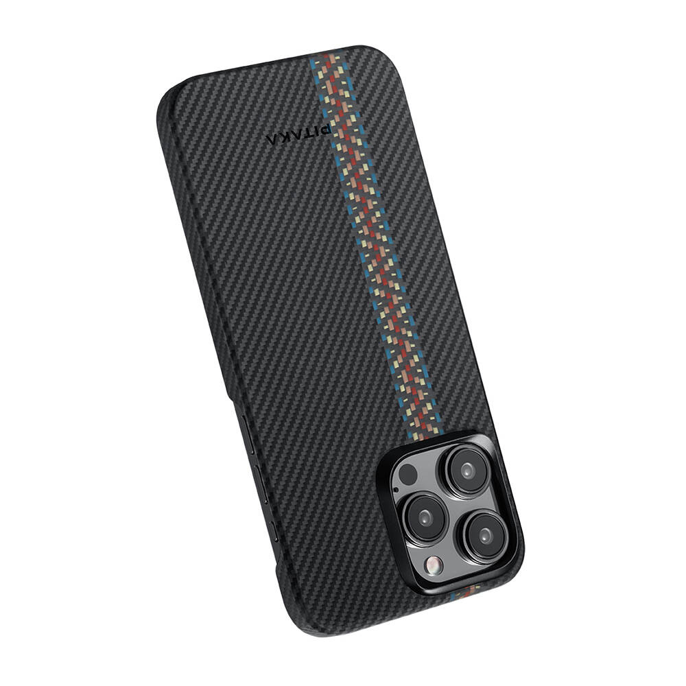 Apple iPhone 15 Pro Max Kılıf M-safe Şarj Özellikli 600D Aramid Karbon Fiber Pitaka Tactile Woven Orchestra Serisi Rhapsody Kapak - 8