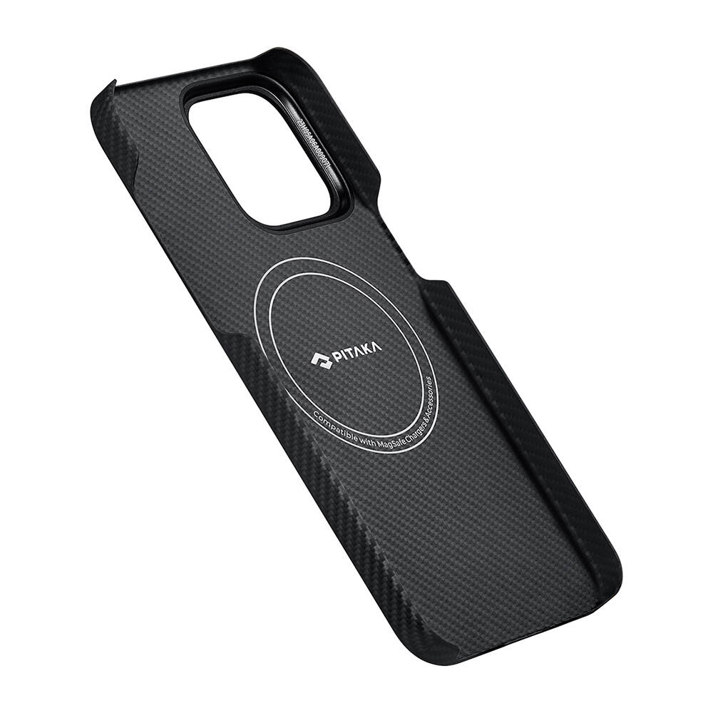 Apple iPhone 15 Pro Max Kılıf M-safe Şarj Özellikli 600D Aramid Karbon Fiber Pitaka Tactile Woven Orchestra Serisi Rhapsody Kapak - 14