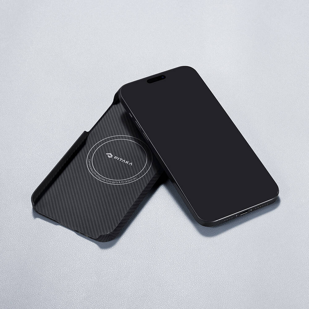 Apple iPhone 15 Pro Max Kılıf M-safe Şarj Özellikli 600D Aramid Karbon Fiber Pitaka Tactile Woven Orchestra Serisi Rhapsody Kapak - 16