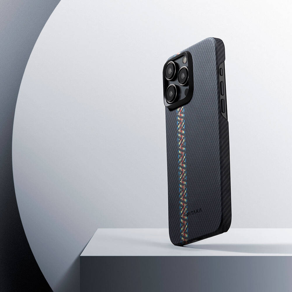 Apple iPhone 15 Pro Max Kılıf M-safe Şarj Özellikli 600D Aramid Karbon Fiber Pitaka Tactile Woven Orchestra Serisi Rhapsody Kapak - 17