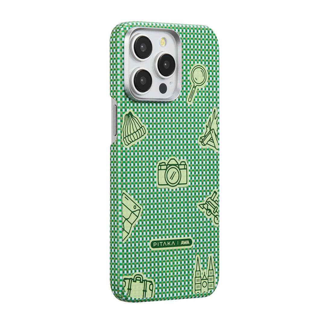 Apple iPhone 15 Pro Max Kılıf M-safe Şarj Özellikli Awa Tasarımlı 1500D Aramid Karbon Fiber Pitaka Ultra-Slim Classic Serisi Forest Kapak - 1