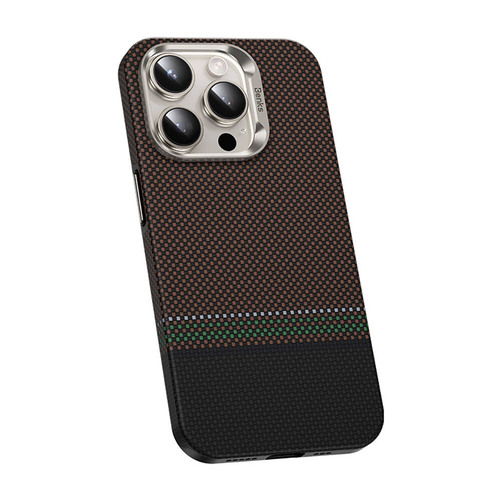 Apple iPhone 15 Pro Max Kılıf M-safe Şarj Özellikli Karbon Fiber Tasarımlı Benks Prestige ArmorPro Kevlar Kapak - 3
