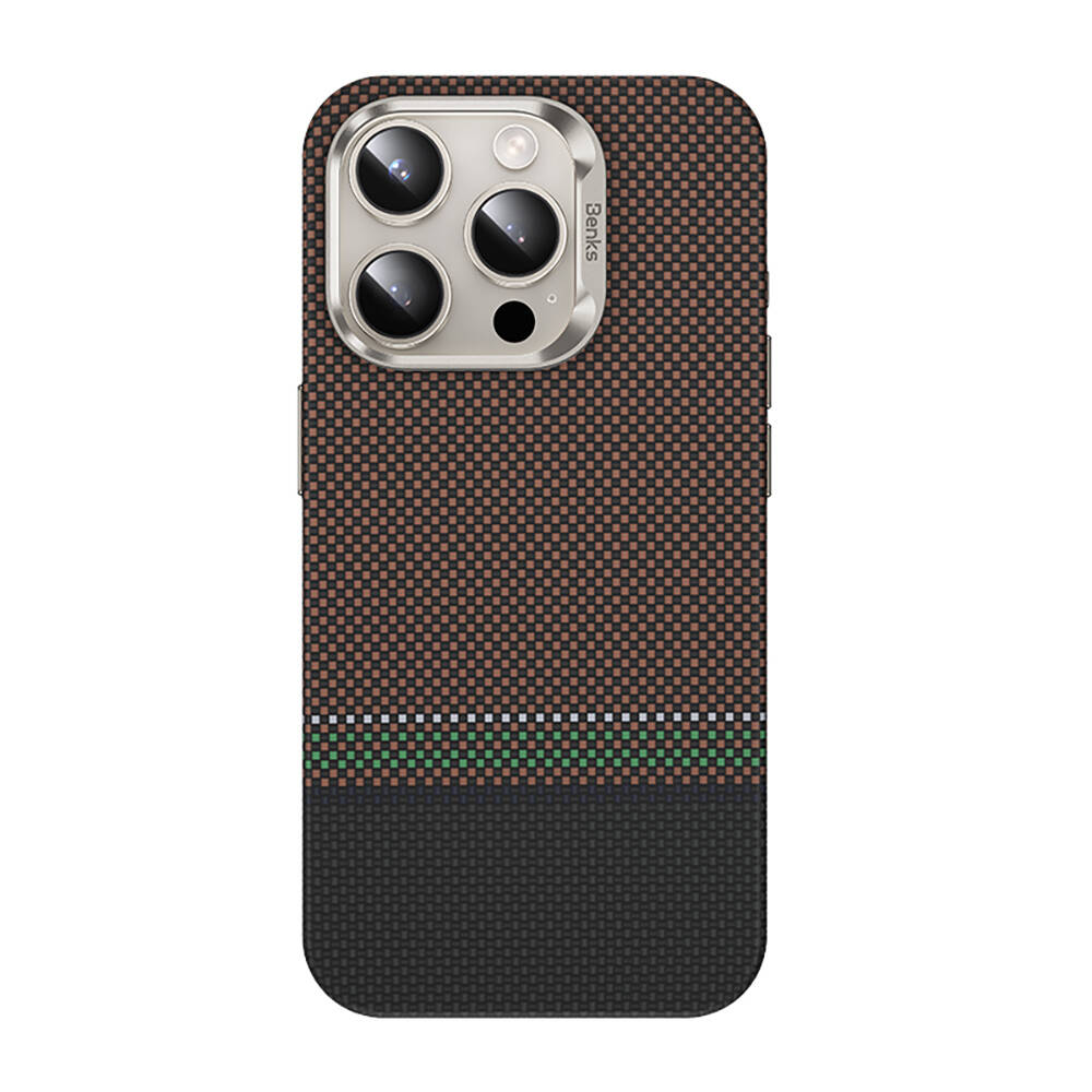 Apple iPhone 15 Pro Max Kılıf M-safe Şarj Özellikli Karbon Fiber Tasarımlı Benks Prestige ArmorPro Kevlar Kapak - 1