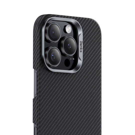Apple iPhone 16 Kılıf Benks M-safe Şarj Özellikli Magnetik ArmorAir 600D Kevlar Karbon Fiber Kapak - 4