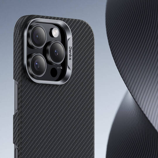 Apple iPhone 16 Kılıf Benks M-safe Şarj Özellikli Magnetik ArmorAir 600D Kevlar Karbon Fiber Kapak - 5