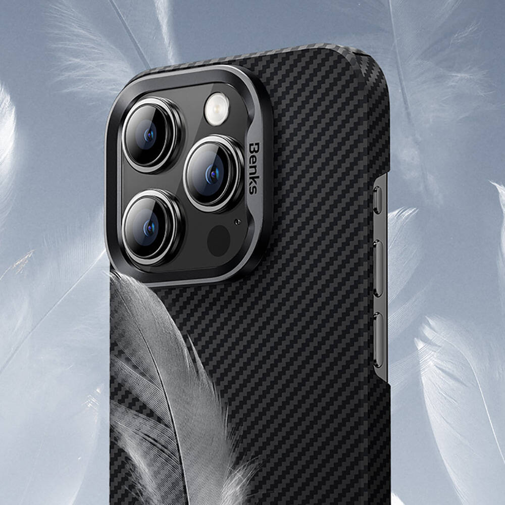 Apple iPhone 16 Kılıf Benks M-safe Şarj Özellikli Magnetik ArmorAir 600D Kevlar Karbon Fiber Kapak - 7