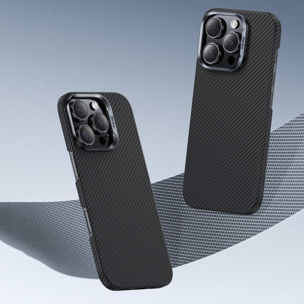 Apple iPhone 16 Kılıf Benks M-safe Şarj Özellikli Magnetik ArmorAir 600D Kevlar Karbon Fiber Kapak - 9