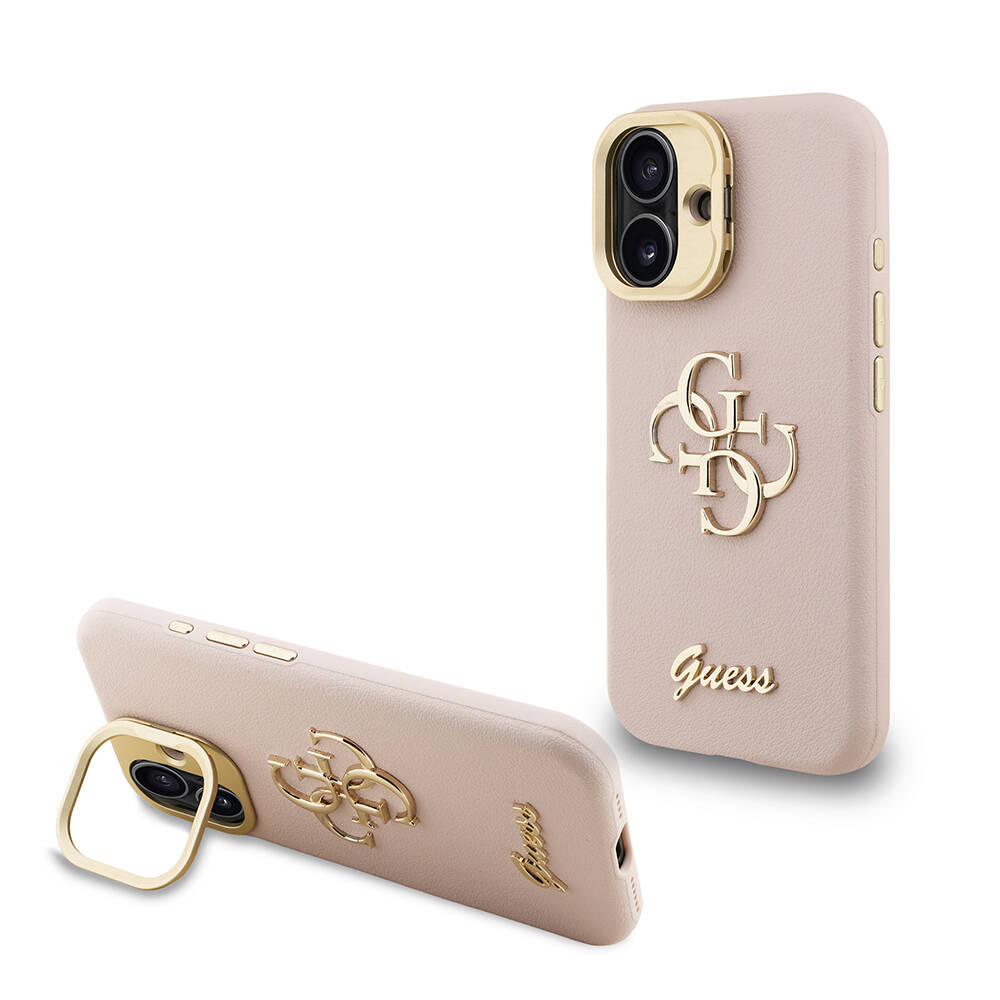 Apple iPhone 16 Kılıf Guess Orjinal Lisanslı Grained Yazı Logolu Kamera Standlı Kapak - 5