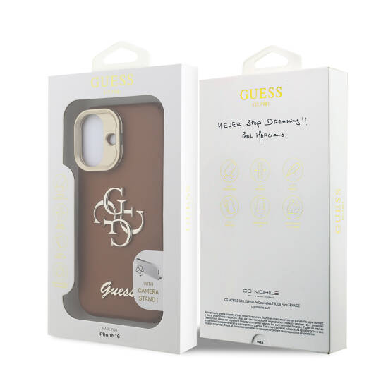 Apple iPhone 16 Kılıf Guess Orjinal Lisanslı Grained Yazı Logolu Kamera Standlı Kapak - 19