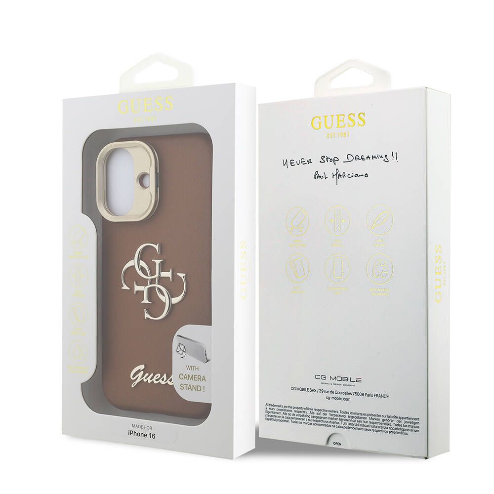 Apple iPhone 16 Kılıf Guess Orjinal Lisanslı Grained Yazı Logolu Kamera Standlı Kapak - 19