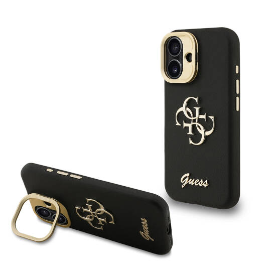 Apple iPhone 16 Kılıf Guess Orjinal Lisanslı Grained Yazı Logolu Kamera Standlı Kapak - 3