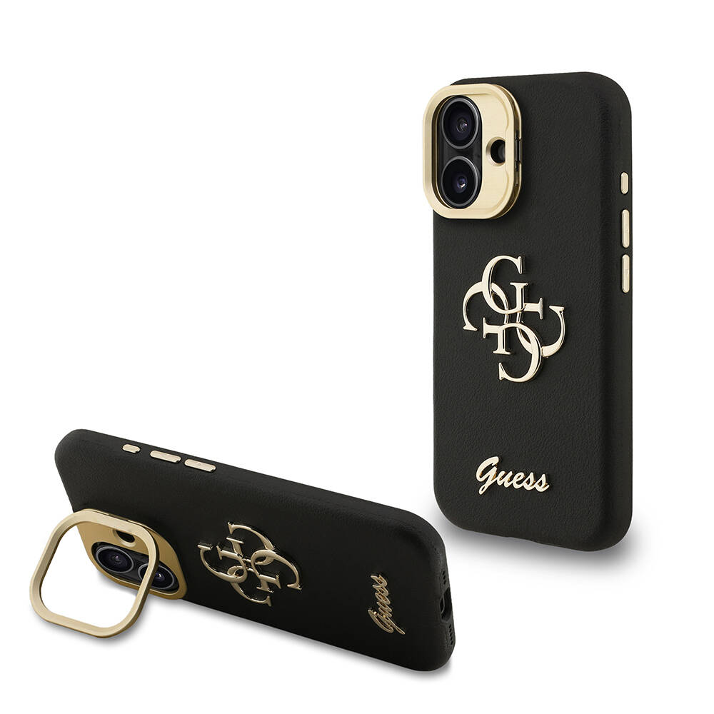 Apple iPhone 16 Kılıf Guess Orjinal Lisanslı Grained Yazı Logolu Kamera Standlı Kapak - 3