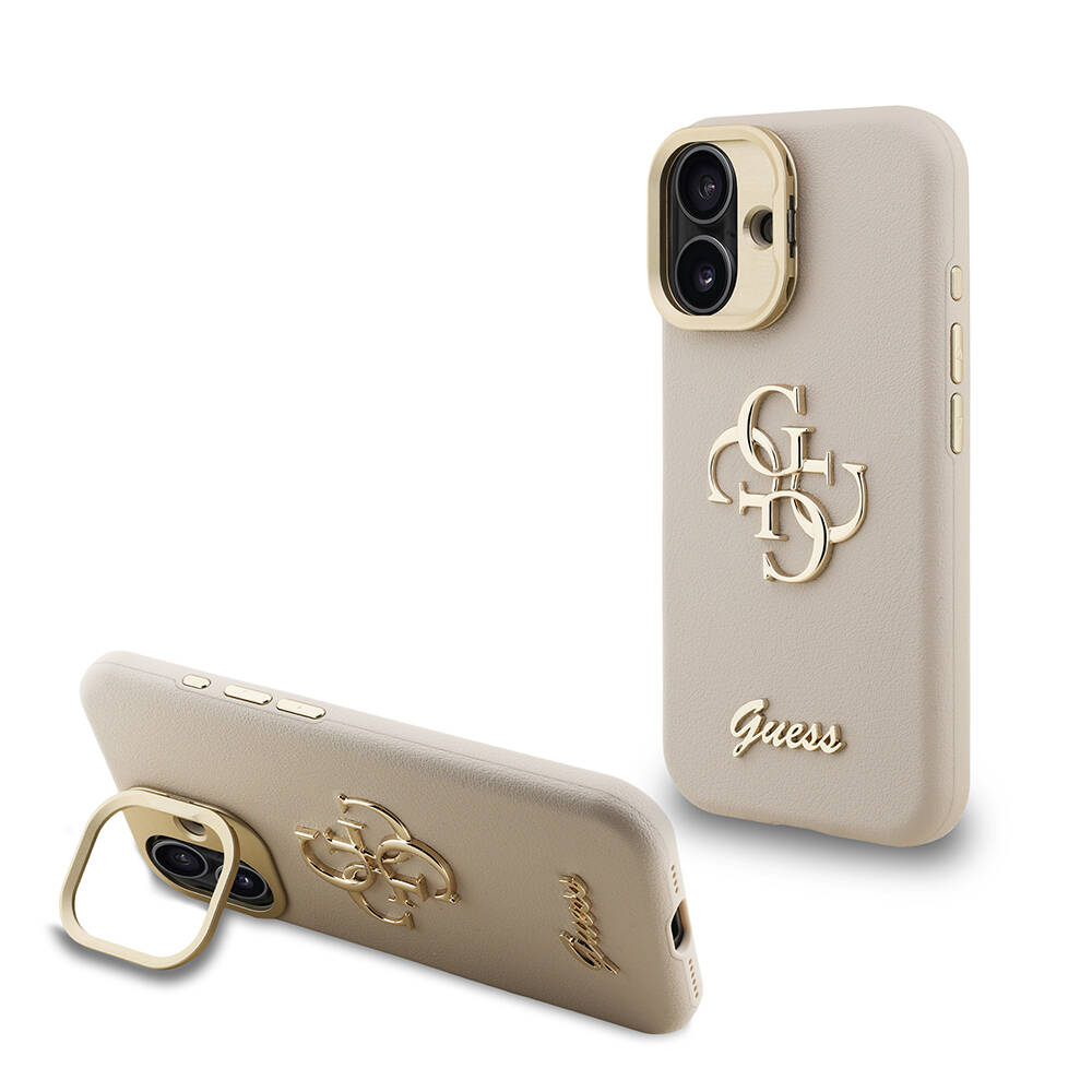 Apple iPhone 16 Kılıf Guess Orjinal Lisanslı Grained Yazı Logolu Kamera Standlı Kapak - 1