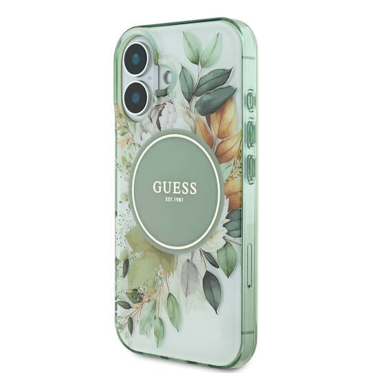 Apple iPhone 16 Kılıf Guess Orjinal Lisanslı M-safe Şarj Özellikli IML Baskılı Yazı Logolu Flower Tonal Circle Kapak - 4
