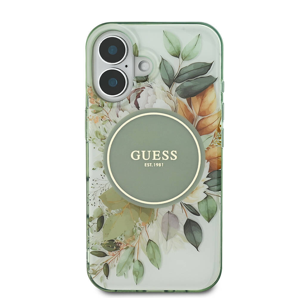 Apple iPhone 16 Kılıf Guess Orjinal Lisanslı M-safe Şarj Özellikli IML Baskılı Yazı Logolu Flower Tonal Circle Kapak - 5