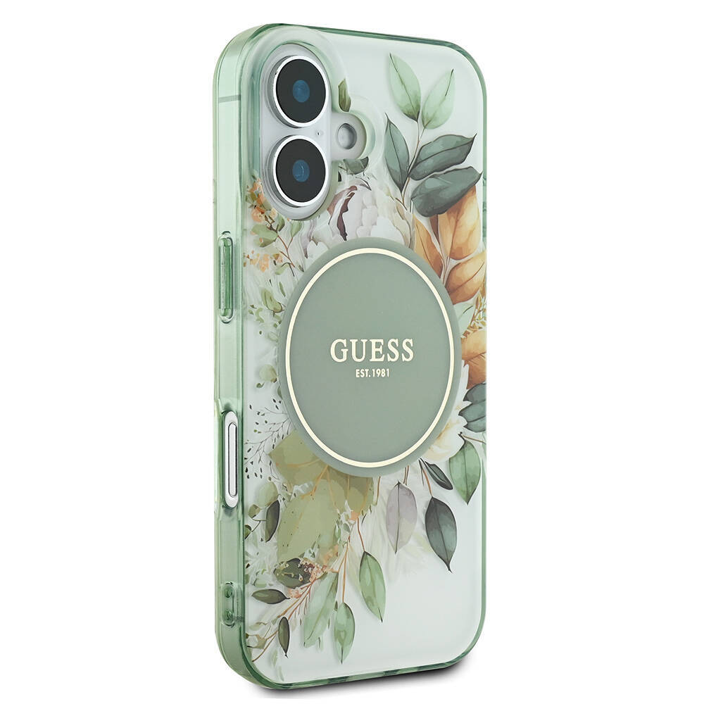 Apple iPhone 16 Kılıf Guess Orjinal Lisanslı M-safe Şarj Özellikli IML Baskılı Yazı Logolu Flower Tonal Circle Kapak - 6