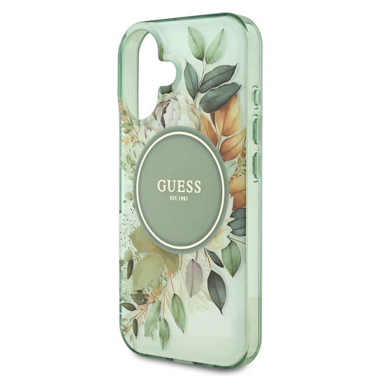 Apple iPhone 16 Kılıf Guess Orjinal Lisanslı M-safe Şarj Özellikli IML Baskılı Yazı Logolu Flower Tonal Circle Kapak - 8
