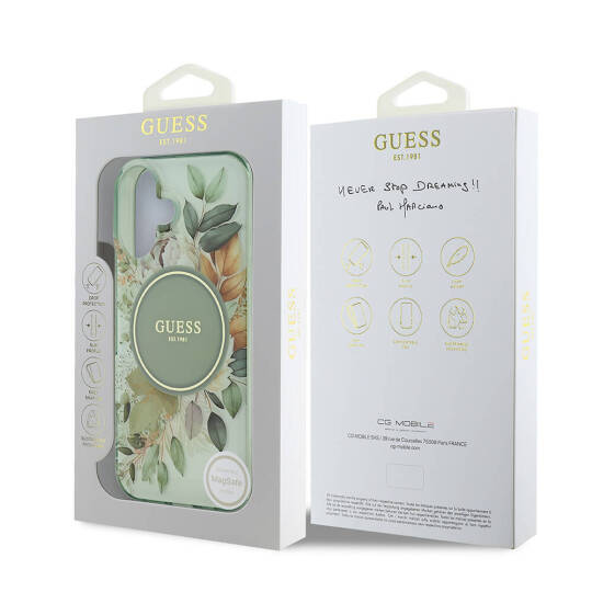 Apple iPhone 16 Kılıf Guess Orjinal Lisanslı M-safe Şarj Özellikli IML Baskılı Yazı Logolu Flower Tonal Circle Kapak - 10