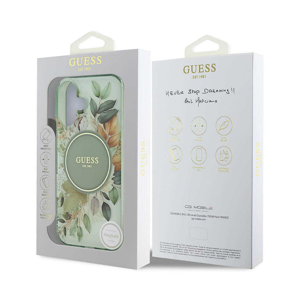 Apple iPhone 16 Kılıf Guess Orjinal Lisanslı M-safe Şarj Özellikli IML Baskılı Yazı Logolu Flower Tonal Circle Kapak - 10