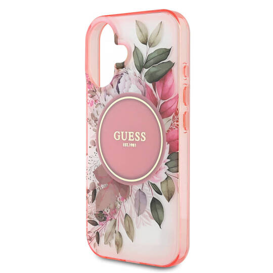 Apple iPhone 16 Kılıf Guess Orjinal Lisanslı M-safe Şarj Özellikli IML Baskılı Yazı Logolu Flower Tonal Circle Kapak - 15