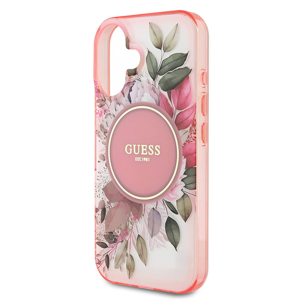 Apple iPhone 16 Kılıf Guess Orjinal Lisanslı M-safe Şarj Özellikli IML Baskılı Yazı Logolu Flower Tonal Circle Kapak - 15