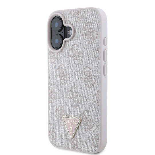 Apple iPhone 16 Kılıf Guess Orjinal Lisanslı M-safe Şarj Özellikli PU Deri 4G Desenli Taşlı Üçgen Logolu Kapak - 6