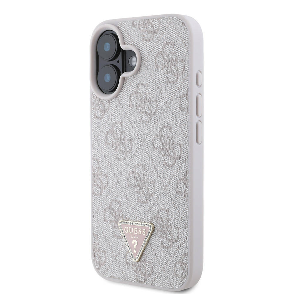 Apple iPhone 16 Kılıf Guess Orjinal Lisanslı M-safe Şarj Özellikli PU Deri 4G Desenli Taşlı Üçgen Logolu Kapak - 6
