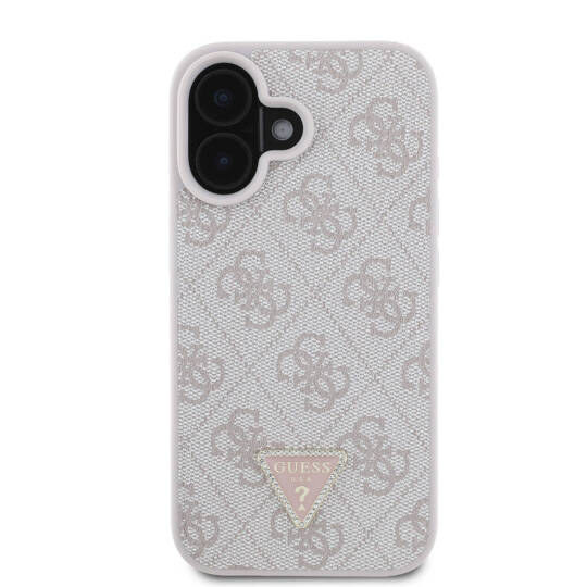 Apple iPhone 16 Kılıf Guess Orjinal Lisanslı M-safe Şarj Özellikli PU Deri 4G Desenli Taşlı Üçgen Logolu Kapak - 7