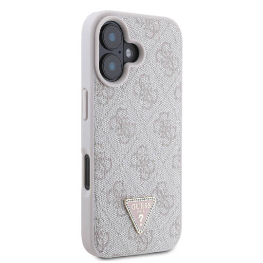 Apple iPhone 16 Kılıf Guess Orjinal Lisanslı M-safe Şarj Özellikli PU Deri 4G Desenli Taşlı Üçgen Logolu Kapak - 8
