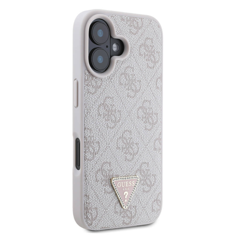 Apple iPhone 16 Kılıf Guess Orjinal Lisanslı M-safe Şarj Özellikli PU Deri 4G Desenli Taşlı Üçgen Logolu Kapak - 8